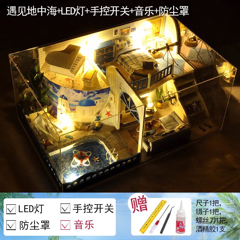 DIY chalet loft villa hecha a mano modelo de casa pequeña ensamblaje arquitectura juguetes regalos de cumpleaños llenos