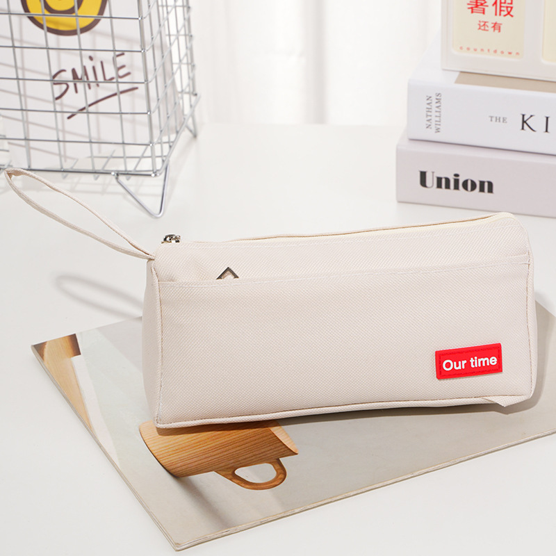 Bolsa de lápiz simple de cinta de color sólido gran capacidad antisucio caja de papelería de doble cremallera bolsas de lápiz de estudiantes de primaria y secundaria fábrica al por mayor