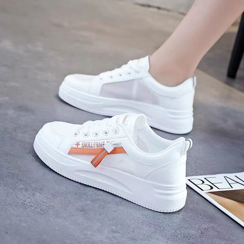 Pequeños zapatos blancos para mujeres primavera y otoño de 2025, nuevos zapatos de mujer con una suela gruesa y alta, cómodos y transpirables zapatos deportivos chicos para mujeres