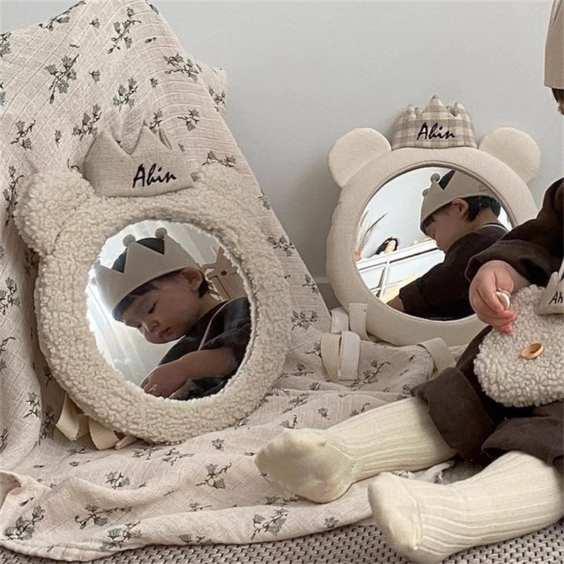 ins car safety seat rearview mirror bear crown baby carrier reflector children's cognitive mirror