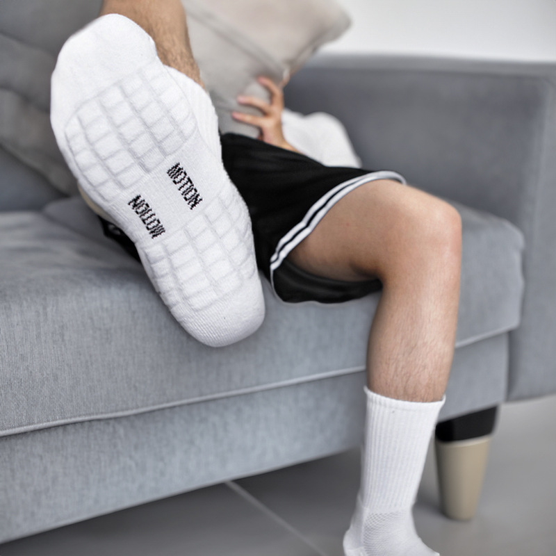 Boys White Towel Bottom Sports Socks Men's Summer Mid-Length Socks Cotton Socks Thin Sweat-Absorbing Breathable Non-Slip Men's Socks