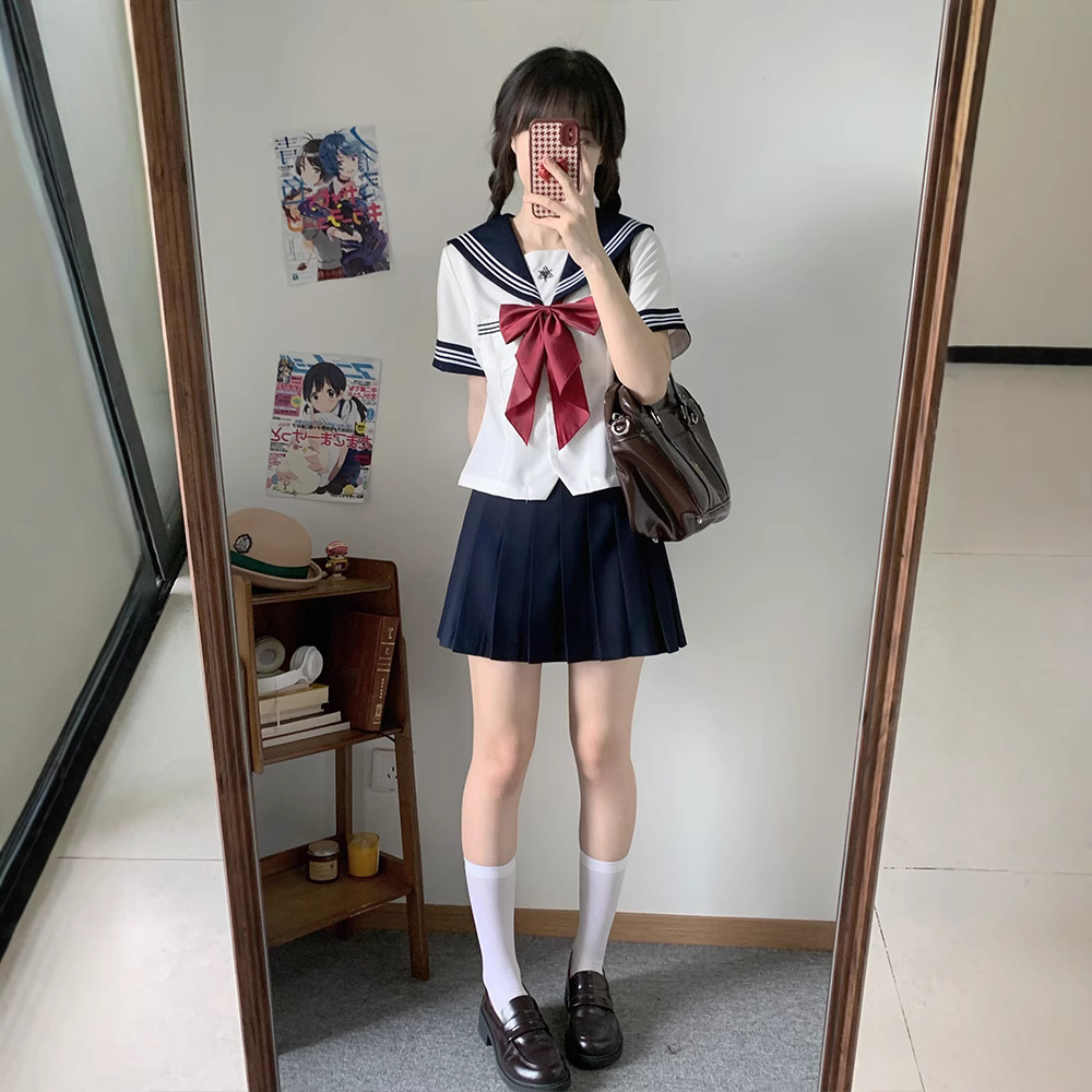 Summer and Wind Chimes Xinglan Zhong Original Jk Uniform Suit Sailor Suit Women's Short-Sleeved Summer Preppy Style One Size Fits All