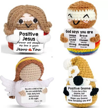 跨境爆款可爱天使小矮人正能量手工毛线编织饰品摆件玩偶抱卡系