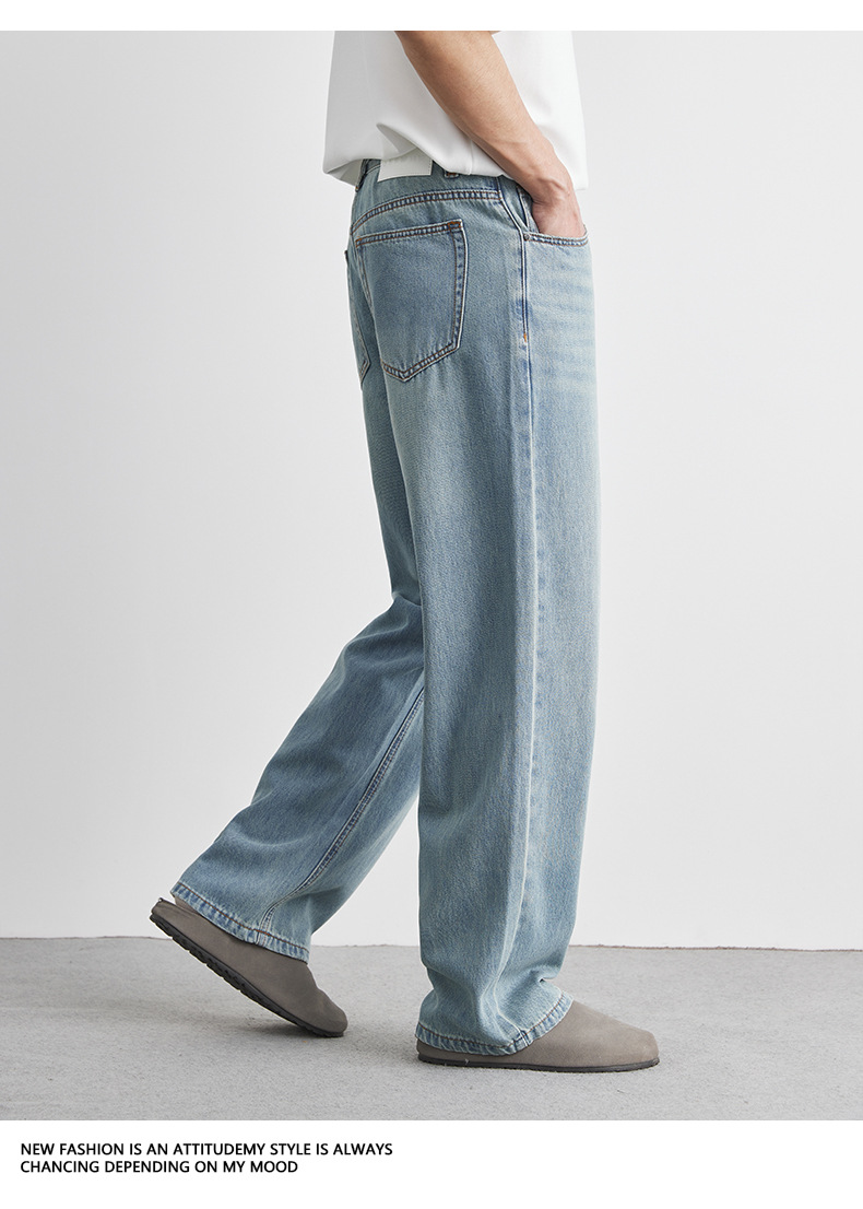 Quần jeans ống đứng nam dáng suông chất liệu Lyocell Tencel mỏng nhẹ mùa hè — Màu xanh lam nhạt chi tiết 18