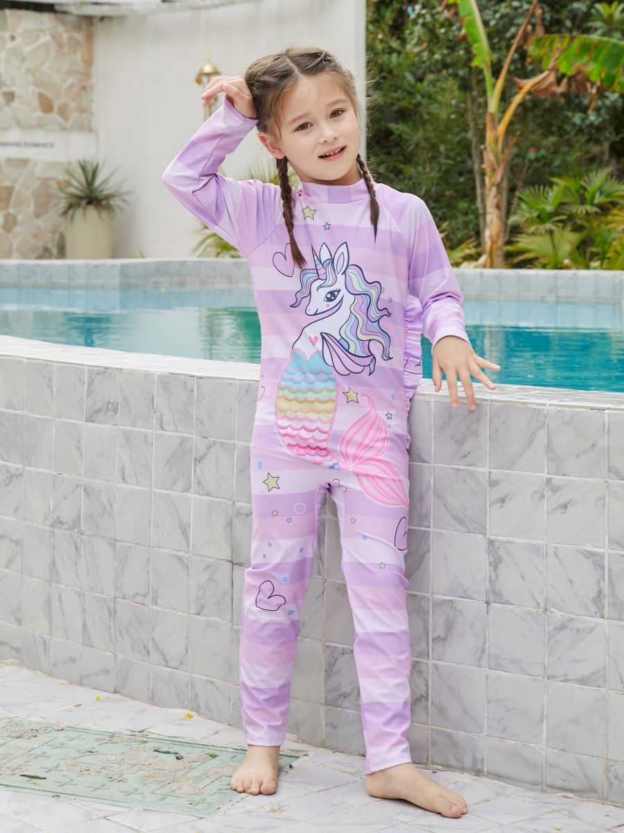 Traje de baño para niños, niña, verano, pequeña, mediana, niña, traje de surf, traje de baño de protección solar, mono, pantalones de manga larga, traje de baño