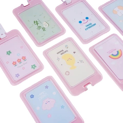 Cute INS-style cartoon card holder, Japanese/Korean minimalist design with lanyard and ID tag—perfect for student meal cards, IDs, and transit pass holders worn on the chest.