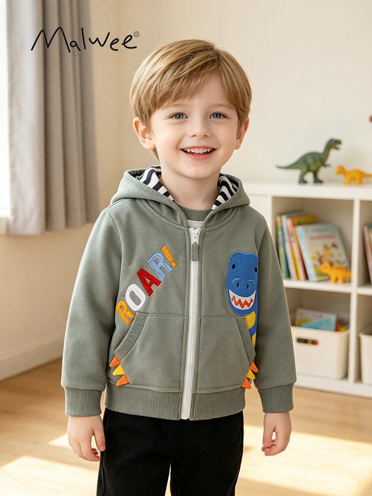 Malwee chaqueta de niño nuevo invierno y otoño europeo y americano con chaqueta con cremallera encapuchada guapo chaqueta de niño pequeño