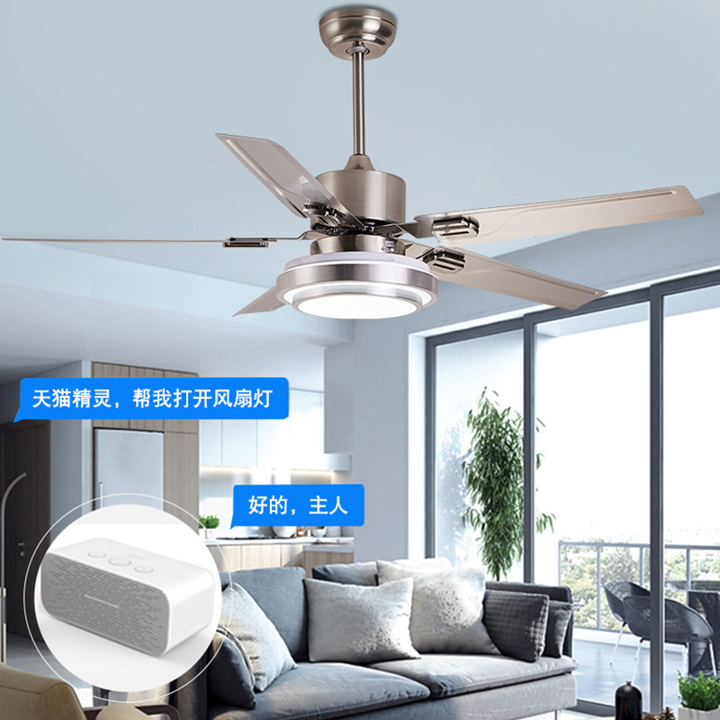 Five-leaf ceiling fan large wind stainless steel home living room dining room ceiling fan light mute intelligent fan light manufacturers lamps