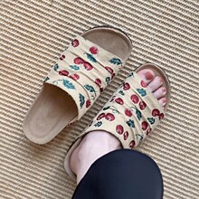 小碎花拖鞋女2026夏新款百搭厚底樱桃博肯鞋带圆头软底夏季凉拖鞋
