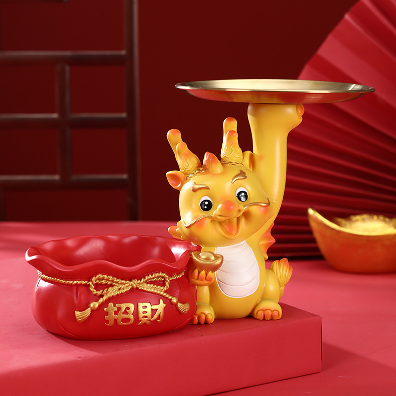Dragón año mascota creativa Furui Zodiaco dragón almacenamiento decoración hogar entrada clave almacenamiento bandeja regalo de inauguración