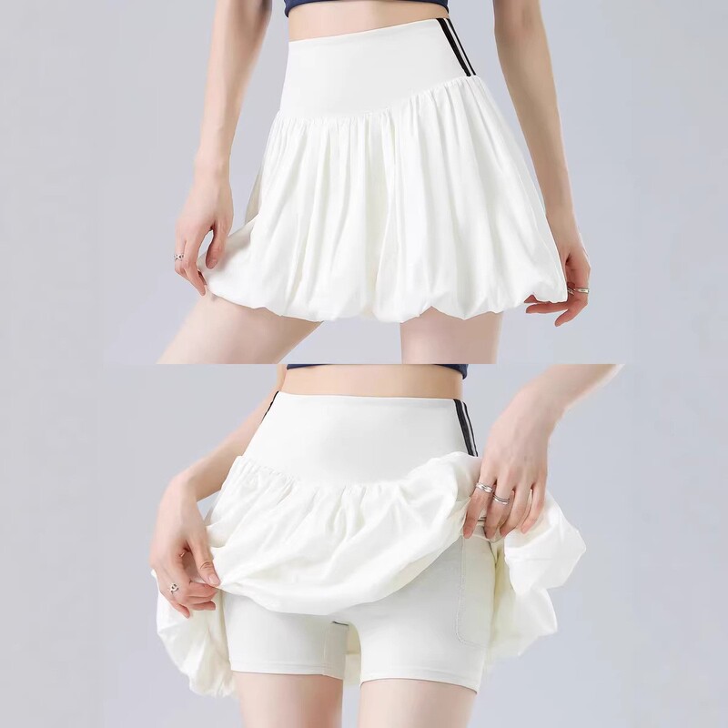 White Sports Bloomers for Women, Summer New High-Waisted Anti-Exposure A-Line Short Skirt, Casual Style Yoga Tennis Skirt