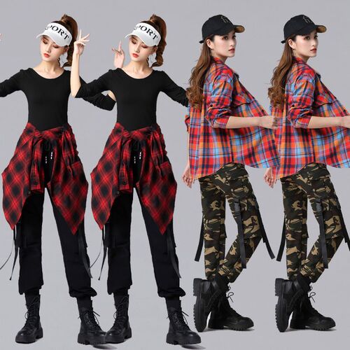 Tingzi Beauty Square Dance Costume New Set Spring Check Collared Shirt Loose Dance Wear Ghost Step Dance Group Performance Suit