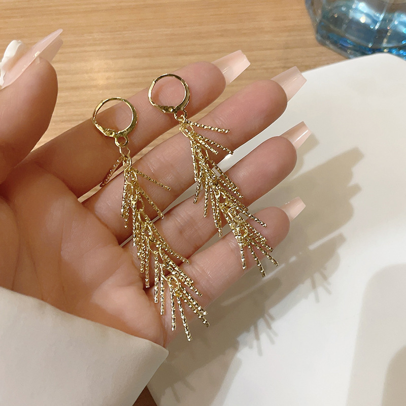 1 Pair Simple Style Printing Solid Color Tassel Plating Copper Alloy Drop Earrings display picture 1