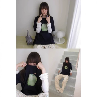 你好卡农 苹果印花短袖t恤女夏季新款设计感简约上衣