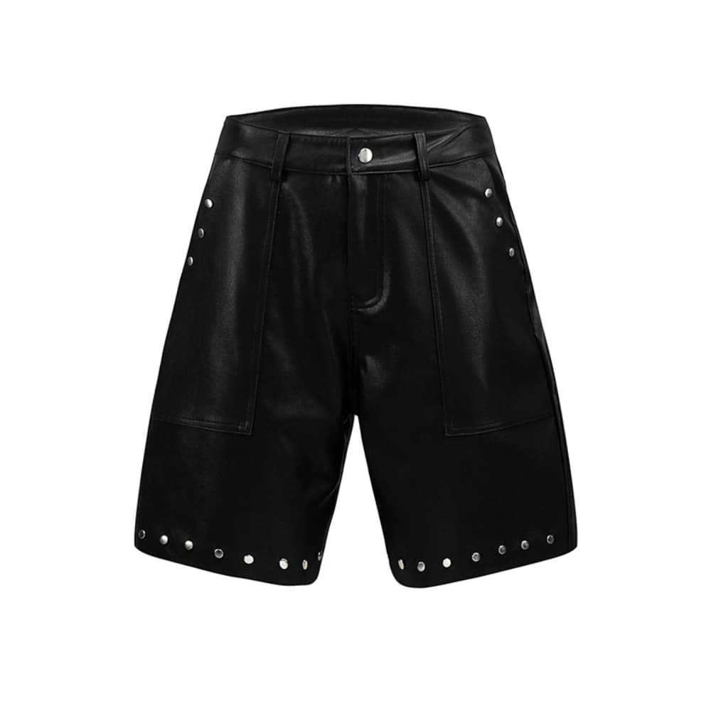 Men's Summer PU Leather Pants – Punk Rock Straight-Leg Trousers With Rivet & Distressed Hem (Black) – Hippie-Inspired Streetwear_mkmklike.com