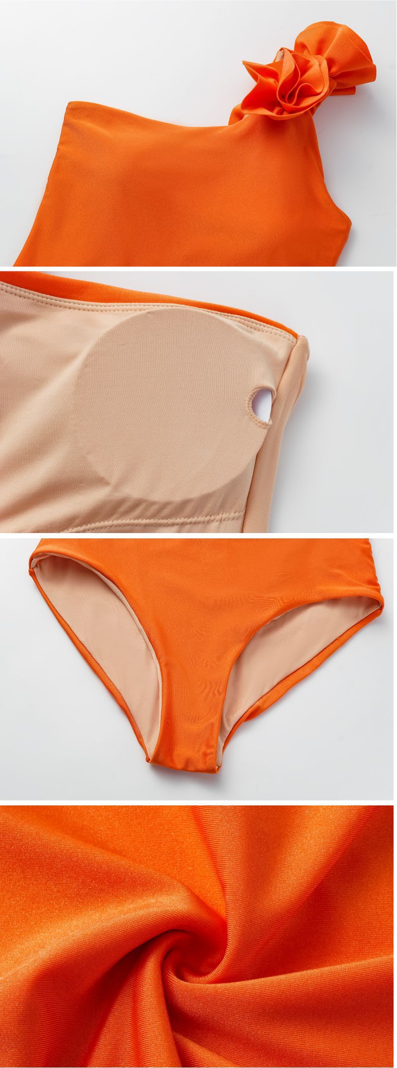 GraceChic GraceChic GraceChic 2024 European And American New Style Women's One-Shoulder 3D Flower Hollow Glossy Solid Color High-End One-Piece_voghion.com