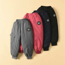 儿童加厚羽丝裤韩版休闲长裤男童女童冬装羽丝裤子