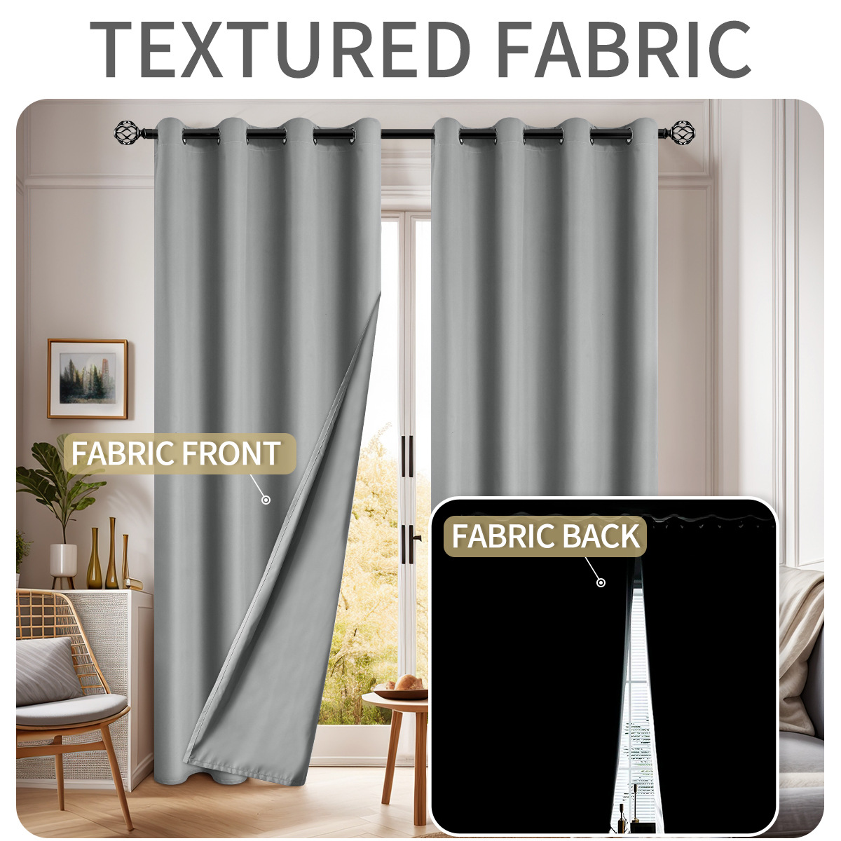 Nuevo transfronterizo de doble cara primavera textil cortina de sombreado completo sala de estar dormitorio cortina de aislamiento solar 100% Blackout