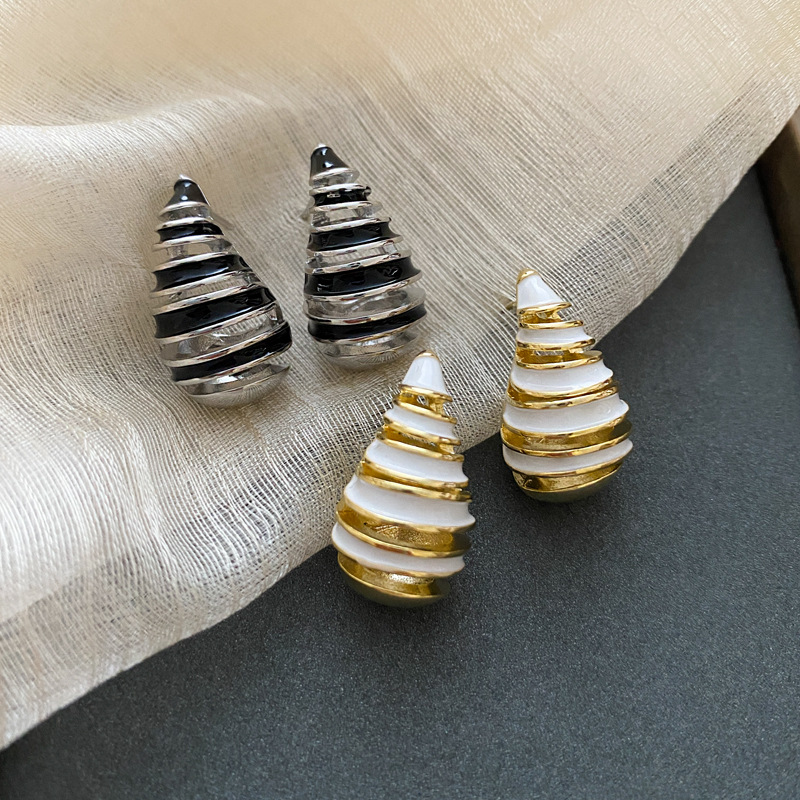 35g Weight Ear Studs Classification 1 Pair Vintage Style Stripe Water Droplets Enamel Plating Copper Ear Studs