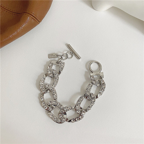 European and American style fashionable Cuban full-diamond chunky chain necklace choker, personality ultra-cool neck chain, trendy clubbing collar
