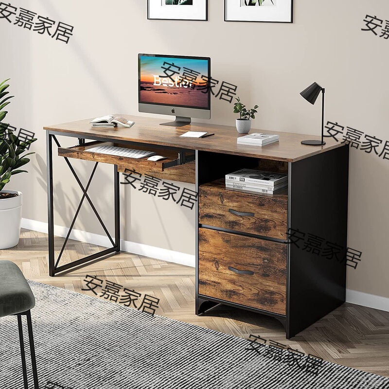 Industrial desk with storage drawer writing learning computer desk with keyboard tray, suitable for home office