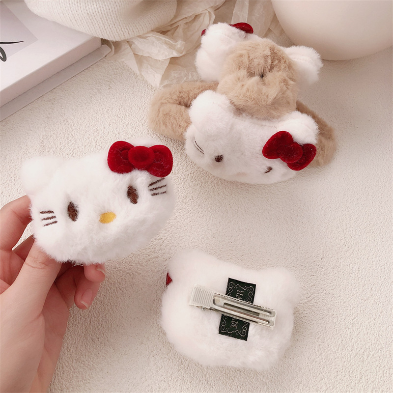 Nuevos productos lindos corbatas rojos gatos gran clip de agarre para el cabello dulce chica lateral clip de cabello peluche adornamiento para el cabello