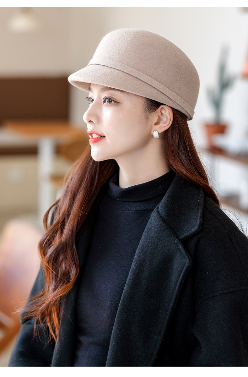 Mũ beret len nữ mùa thu đông phong cách Anh, nỉ len giản dị, đa năng thời trang, ôm mặt — Màu đen chi tiết 11