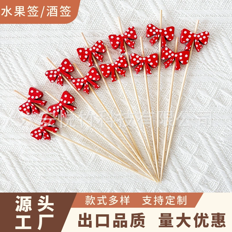 Коктейльные украшения с красным бантом в горошек, украшения для торта на день рождения для девочек, одноразовые украшения для фруктов, украшения для вина