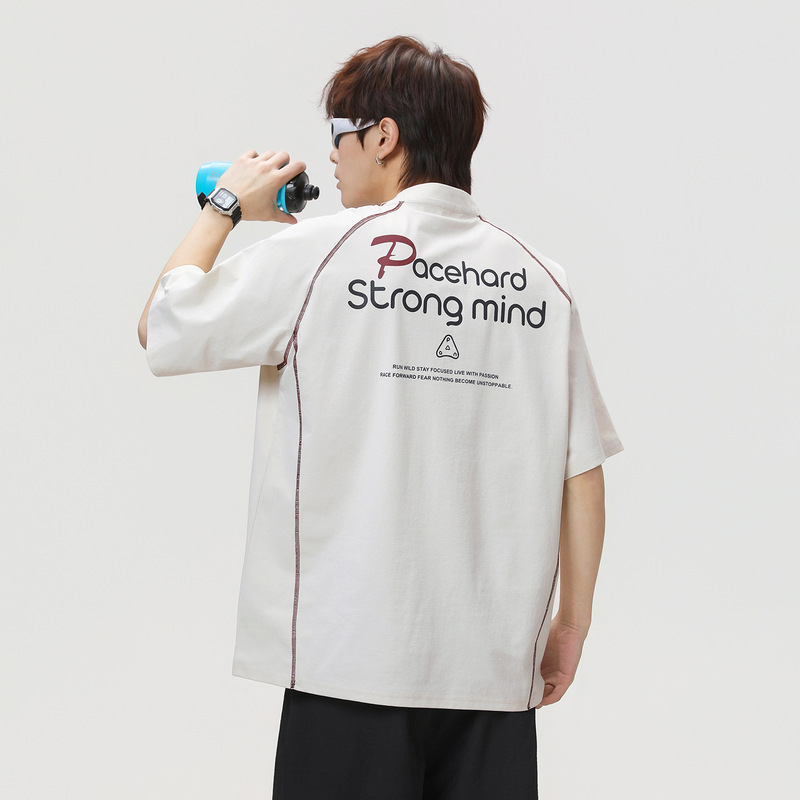 Contrast Color Contrast Stitching Raglan Short-Sleeved T-Shirt for Men, Summer Thin Style, Sporty Loose Fit, Half-Zip, Breathable Casual T-Shirt Contrast Color Contrast Stitching Raglan Short-Sleeved T-Shirt for Men, Summer Thin Style, Sporty Loose Fit, Half-Zip, Breathable Casual T-Shirt