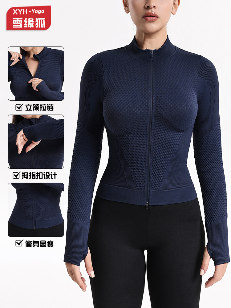 Otoño y invierno ropa de yoga al aire libre de mangas largas para mujeres que corren deportes abdominales reducidos con agujeros de pulgar ropa de fitness de mangas largas
