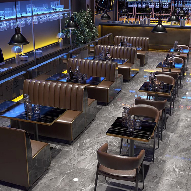 Retro Bar Sofa Booth Commercial Furniture for Hot Pot Restaurant, Milk Tea Shop, Cafe, Western Restaurant Table and Chair Set