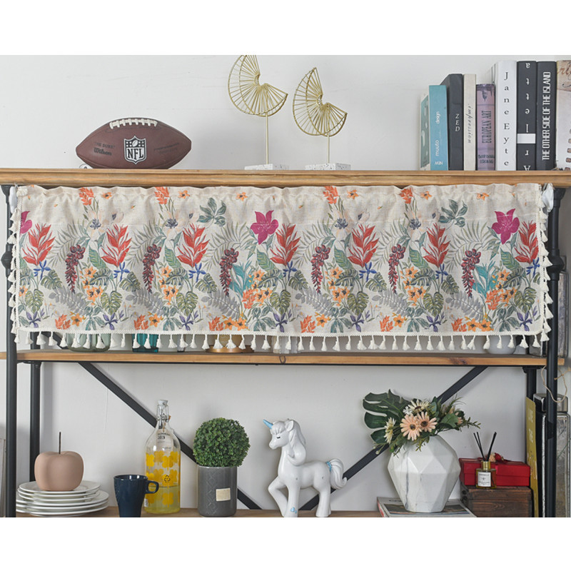 Lexuanxiu New American Flower Cotton and Linen Coffee Curtain Kitchen Short Curtain Partition Curtain Half Curtain Self-Adhesive Curtain Wholesale