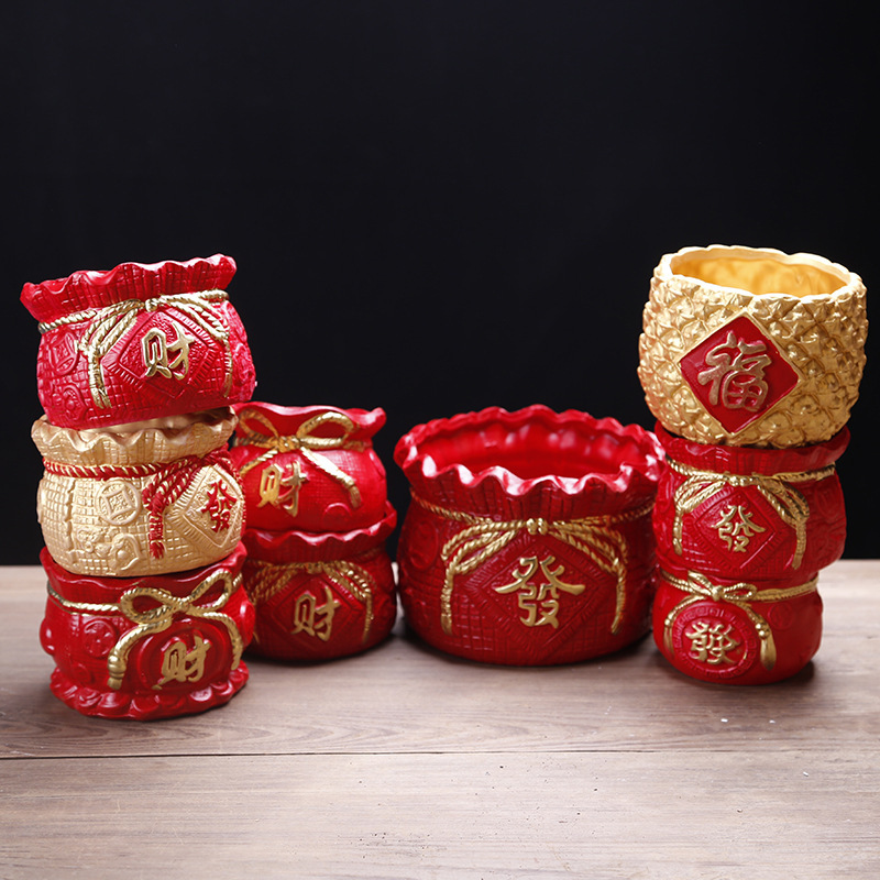 Festive Chinese Red Ceramic Flower Pot Large, Medium and Small Money Tree Money Tree Fleshy Green Plant Opening Flower Pot 901