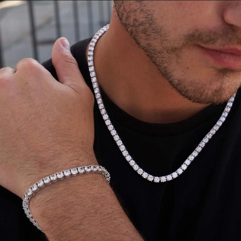 White gold 5mm zircon tennis necklace and bracelet set