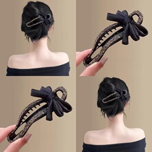 韩系闪钻蝴蝶结鸭嘴夹子轻奢气质感后脑勺盘发卡发夹简约百搭发饰