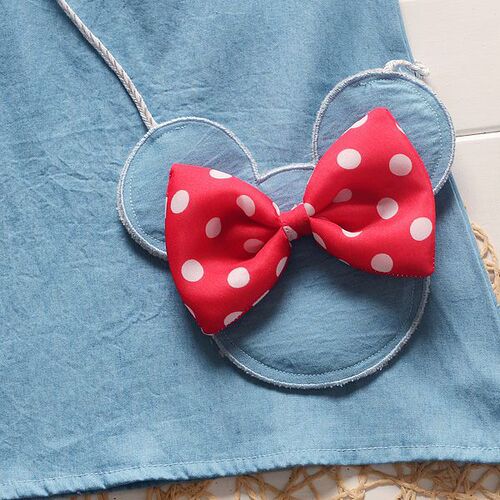 A girl's denim sundress with a crossbody bag, small flutter sleeves, child's backless dress, summer style, cartoon for girls, drop shipping one piece