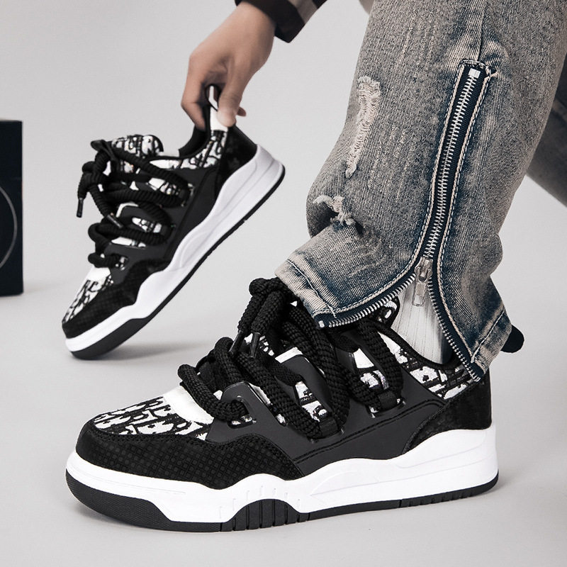 Giày sneaker unisex cổ thấp đế dày phối màu, thân lưới thoáng khí, form rộng dễ mang — Trắng, đen