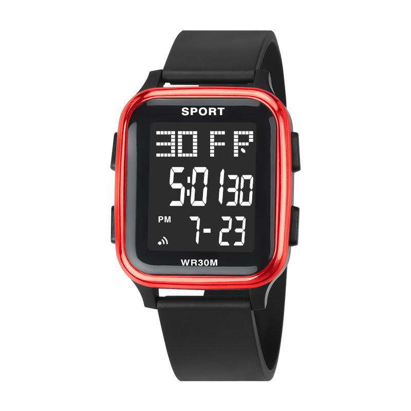 Reloj electrónico deportivo al aire libre cuadrado de moda, cronógrafo luminoso multifuncional, fabricante de relojes electrónicos de moda para estudiantes al por mayor