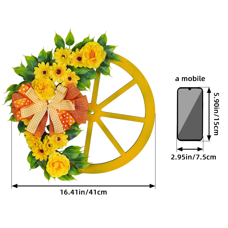 Rueda de flor amarilla de primavera Garland 2024 transfronteriza Venta caliente simulación arco Garland creativo rueda de madera flor decorativa al por mayor