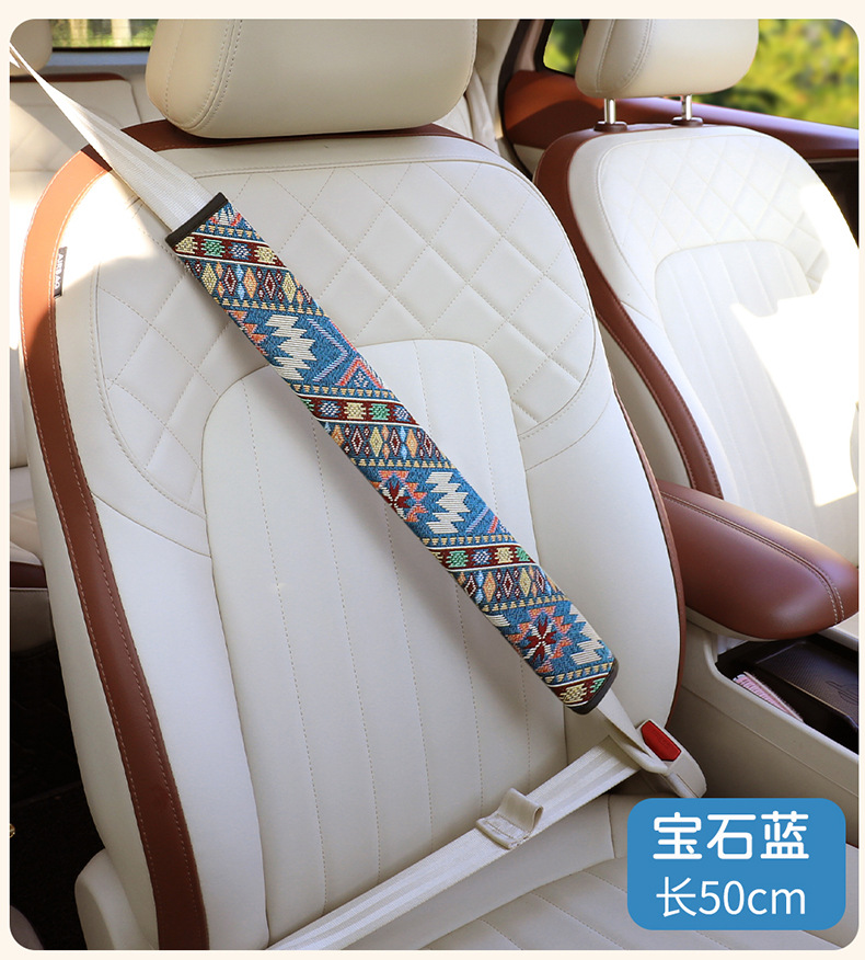 New Car Seat Belt Shoulder Protector Ethnic Style Four-Season Car Decoration Soft Embroidered Fabric Cross-Border Agency
