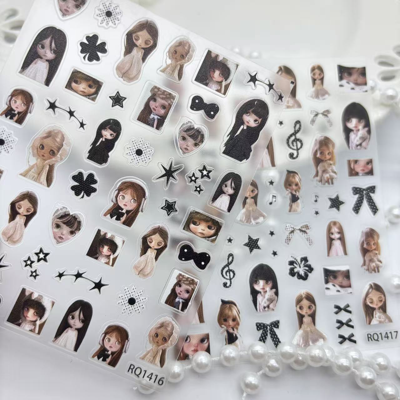 Millennial style y2k high aesthetic Blythe sweetie wow wow nail art stickers ins super cute vintage style little doll stickers