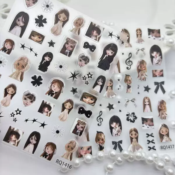 Millennial style y2k high aesthetic Blythe sweetie wow wow nail art stickers ins super cute vintage style little doll stickers
