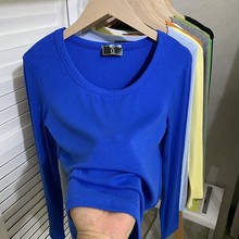 大领口纯色U领弹力针织螺纹长袖打底衫t恤女修身显瘦低领内搭上衣