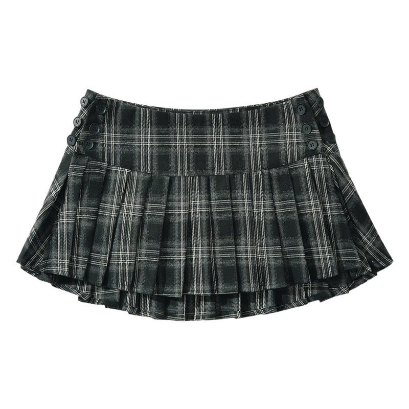 Ретро клетчатая юбка для женщин 2024 ранней весны дизайн горячая девушка с низкой талией Регулируемая плиссированная юбка с защитой от воздействия