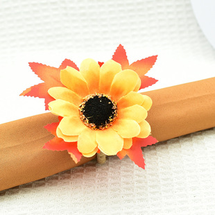 Manufacturer's Ready-Made Thanksgiving Orange Maple Leaf Napkin Ring 7cm Simulated Sunflower Chrysanthemum DIY Napkin Ring Halloween