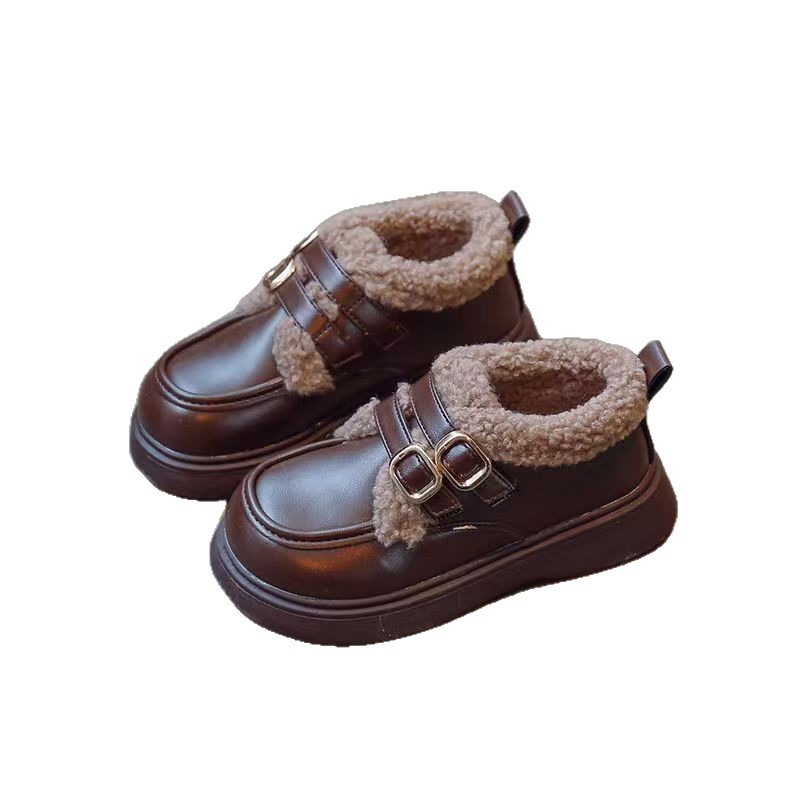 Zapatos de cuero de lana para niñas gruesas calentadas zapatos de algodón de invierno 2025 nuevos zapatos de invierno para niñas zapatos de princesa de moda para niños