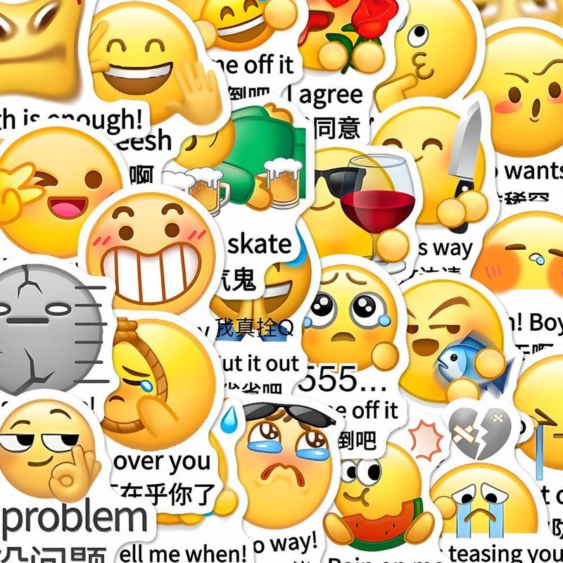71张趣味emoji学英语贴纸小黄豆表情包贴画装饰笔记本手机壳防水|undefined