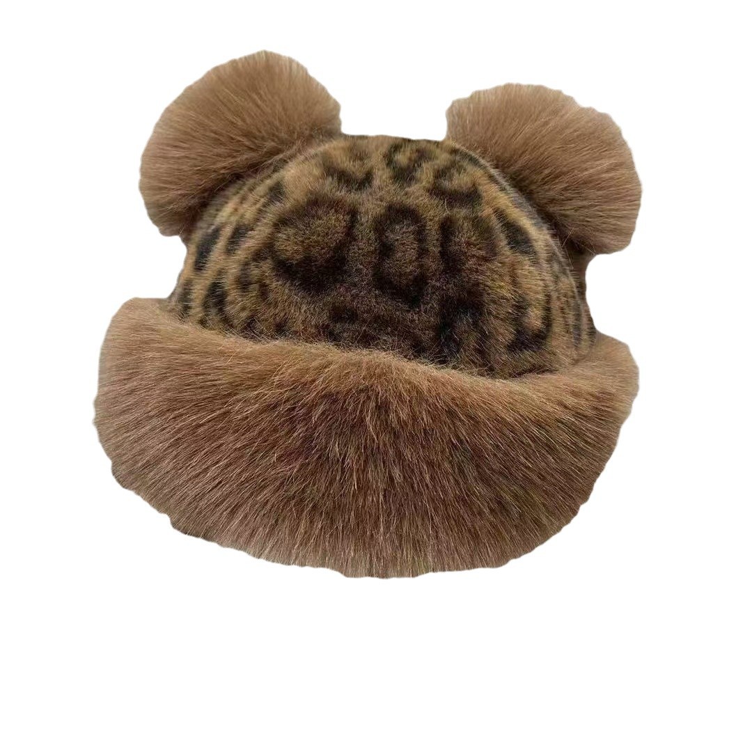 Sombrero de leopardo de Mongolia de peluche osos orejas sombrero de mujer otoño invierno imitación de piel sombrero de pescador bufandas variantes bufandas image 6