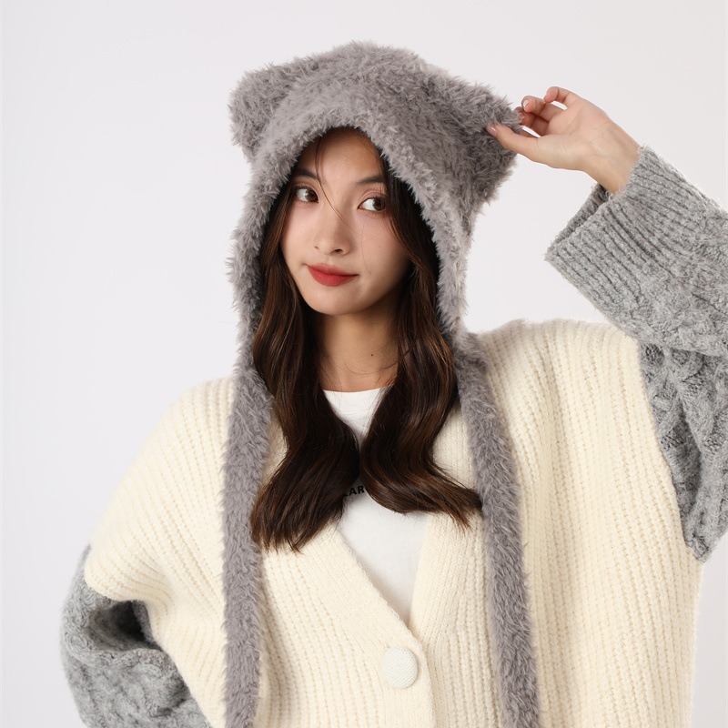 Φθινόπωρο και Χειμώνας Χαριτωμένη Μικρή Αρκούδα Λούτρινη Προστασία Αυτιών για Παιδική Κορεατική Έκδοση Ευέλικτη Ζεστασιά Διπλή Μπάλα Μαλλιών_voghion.com