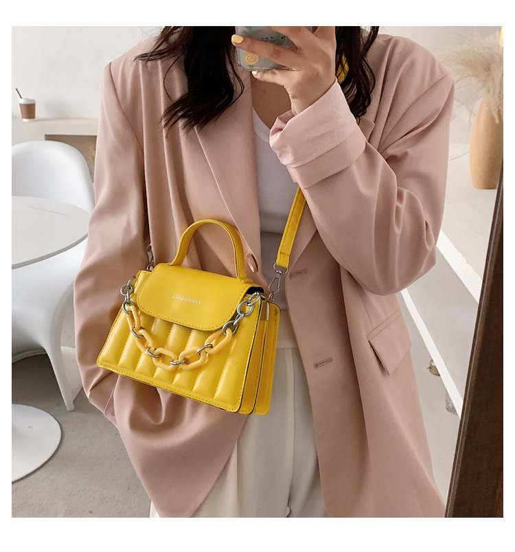 316g Weight Synthetic Leather Lining Material Magnetic Buckle Closure Type Single Shoulder Strap Strap Type Square Bag Bags Type Pu Leather Material Solid Color Pattern Streetwear Style Square Shape Khaki, Red, Yellow, Black Color Small Size Fashion Pu Leather Embroidery Thread Geometric Shoulder Bag Wholesale Nihaojewelry 3